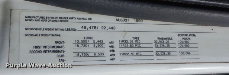 image for item DO1509 2000 Volvo VNM  semi truck