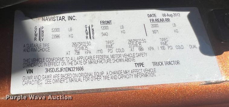 image for item JM9158 2013 International ProStar Plus Eagle  semi truck