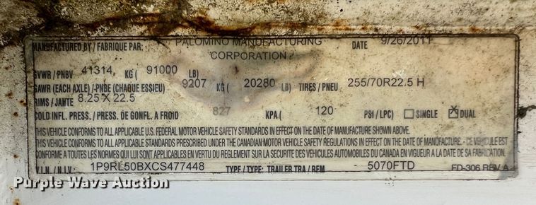 image for item JM9168 2012 Palomino 5070FTD  drop deck trailer