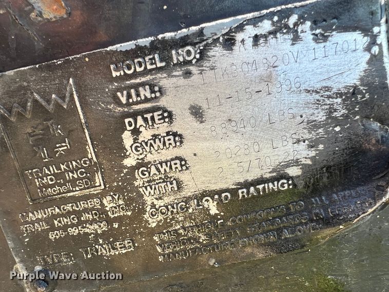 image for item JM9226 1997 Trail King  lowboy equipment trailer