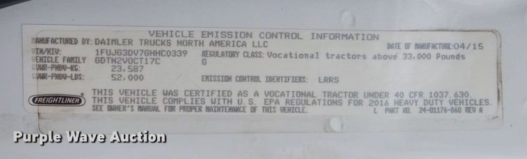 image for item MH9053 2016 Freightliner 114SD  semi truck