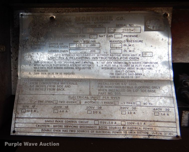 image for item DH7507 (4) Montague 115XAG convection ovens