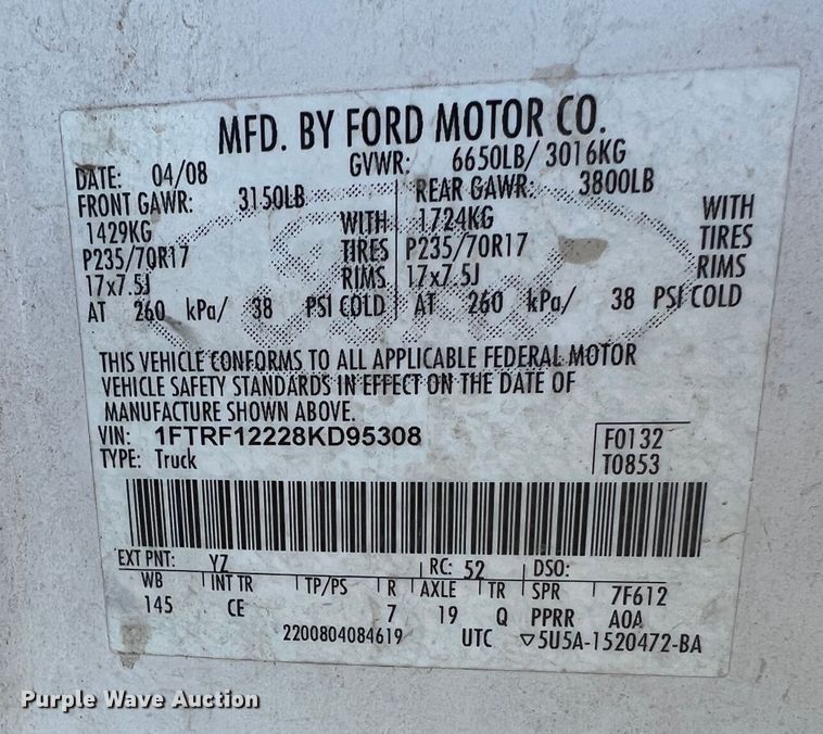 image for item DK7079 2008 Ford F150  utility bed pickup truck