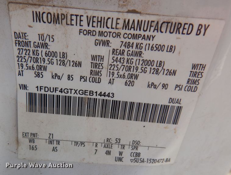 image for item DN1735 2016 Ford F450 Super Duty XL  truck cab and chassis