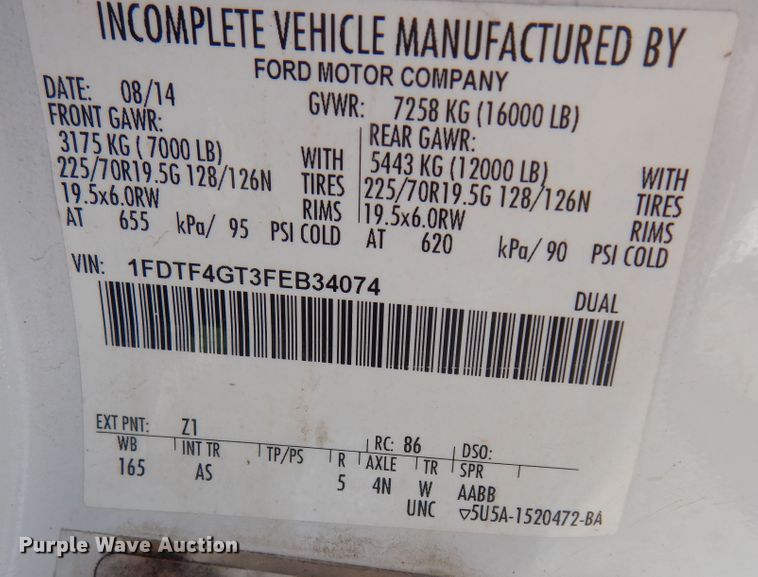 image for item DN1736 2015 Ford F450 Super Duty XL  truck cab and chassis