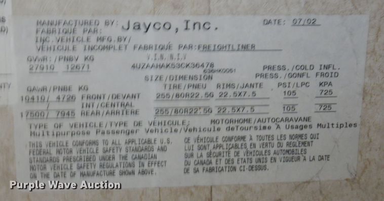image for item DP5663 2003 Jayco Avatar 3800K  RV