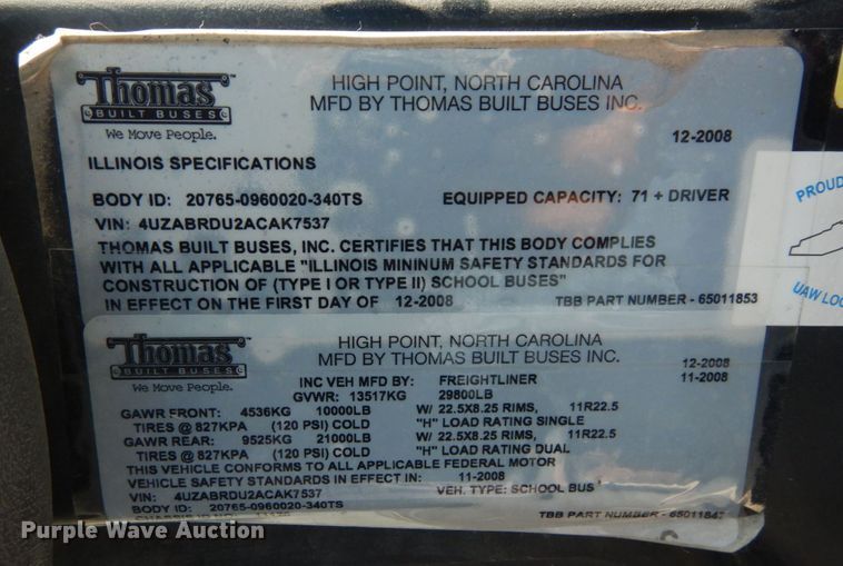 image for item DS1346 2010 Freightliner B2  school bus