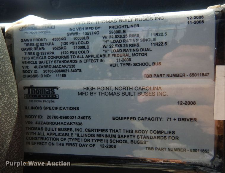 image for item DS1347 2010 Freightliner B2  school bus