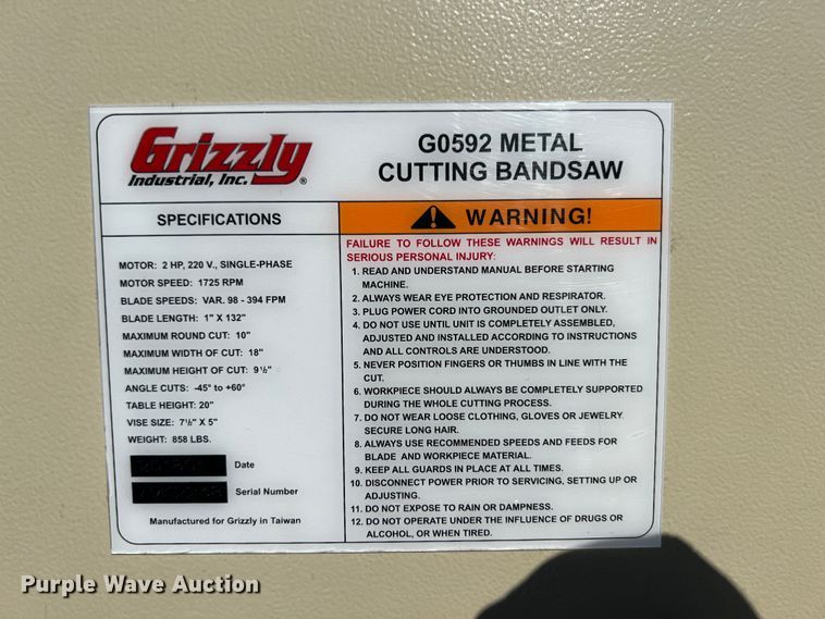 image for item IA9056 Grizzly G0592  metal cutting saw