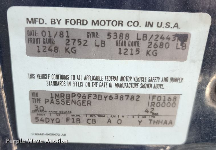 image for item JB9097 1981 Lincoln Mark VI