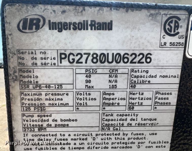 image for item JM9244 Ingersoll Rand SSR UP6-30-125  air compressor