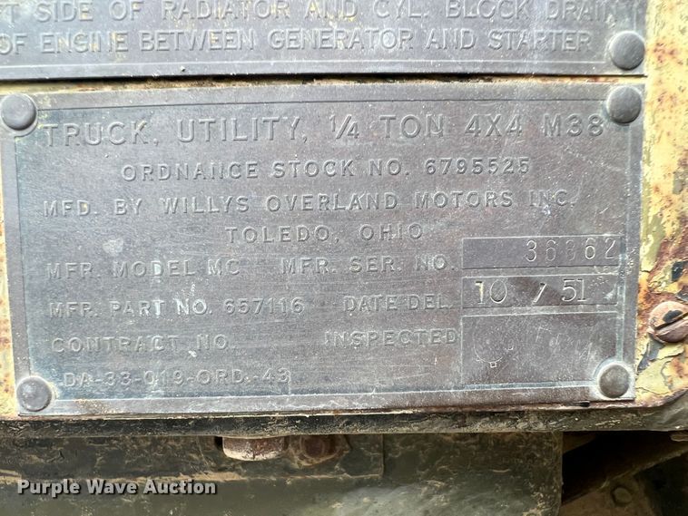 image for item JX9460 1951 Willy's Jeep M38  SUV