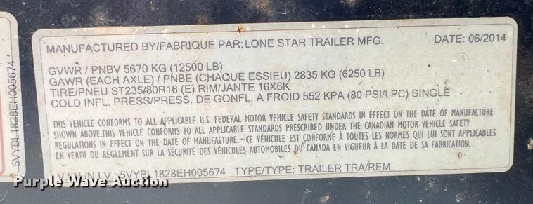 image for item JX9488 2014 Lonestar  equipment trailer