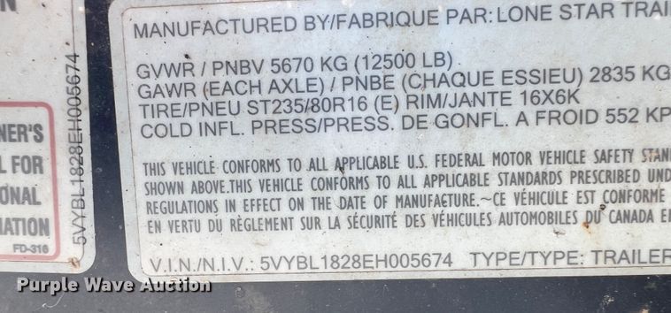 image for item JX9488 2014 Lonestar  equipment trailer