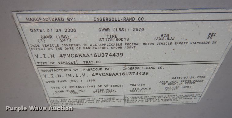 image for item JY9679 2006 Ingersoll Rand P135WIR  air compressor