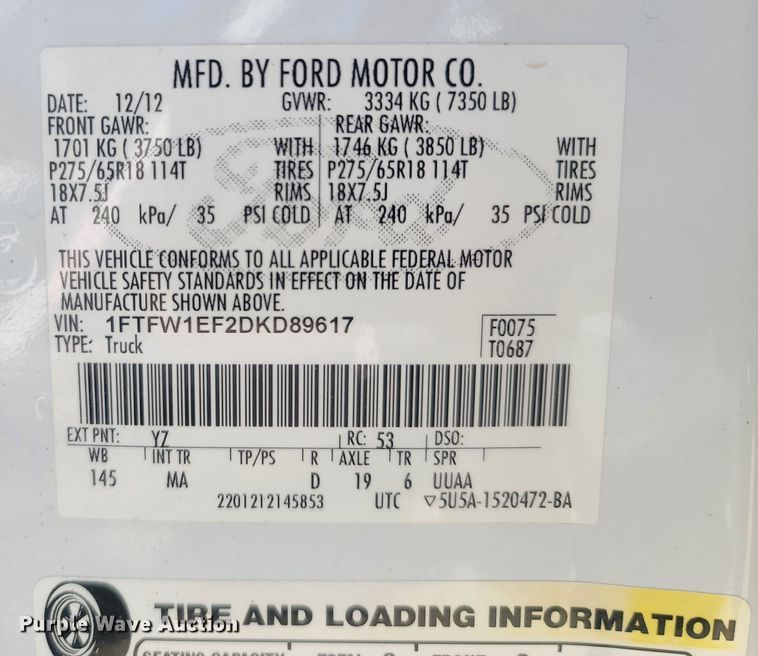 image for item LM9697 2013 Ford F150  SuperCrew pickup truck