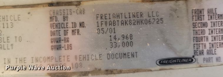 image for item LM9703 2002 Freightliner FL70  truck cab and chassis