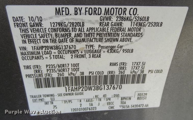 image for item MR9542 2011 Ford Taurus