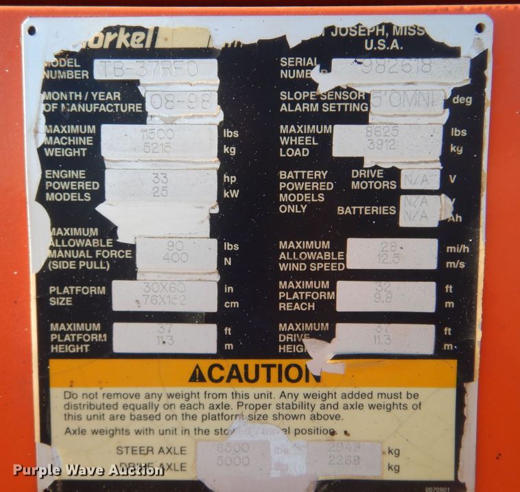 image for item DB7825 Snorkel TB-37RFO  boom lift