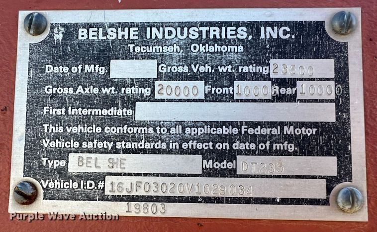 image for item DJ7705 1997 Belshe DT235  equipment trailer