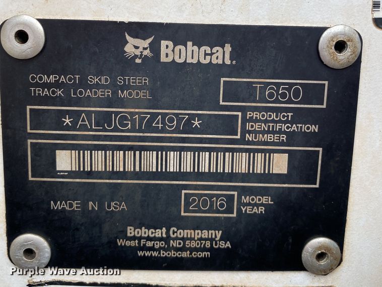 image for item DK6398 2016 Bobcat T650  tracked skid steer loader