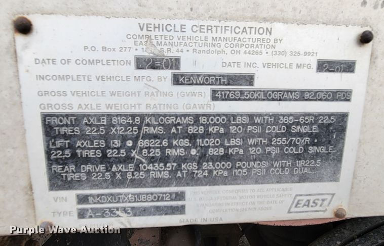 image for item DM2485 2001 Kenworth T800  dump truck