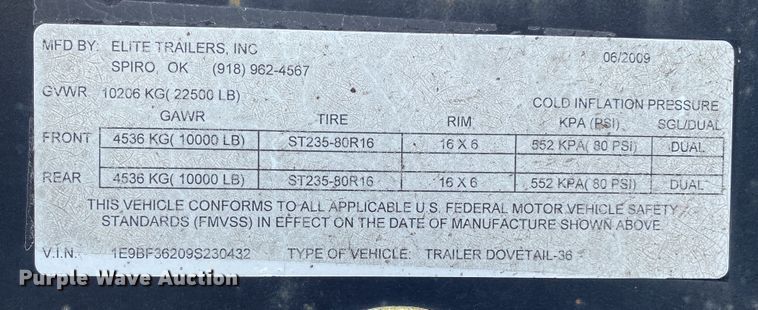 image for item DM4194 2009 Elite Trailers Dovetail-36  equipment trailer