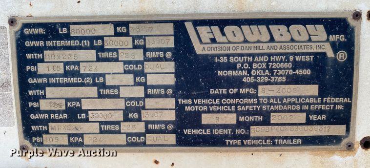 image for item DM4195 2002 Flowboy  bottom dump trailer