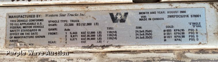 image for item DM4196 2001 Western Star 4964F  manure spreader truck