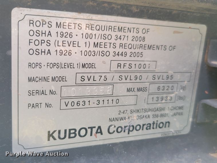 image for item DM8010 2017 Kubota SVL95-2S  tracked skid steer loader