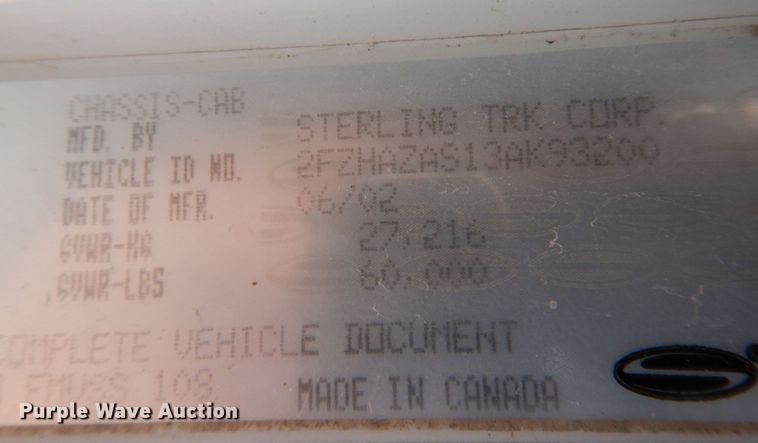 image for item DP0305 2003 Sterling L9500  crane truck