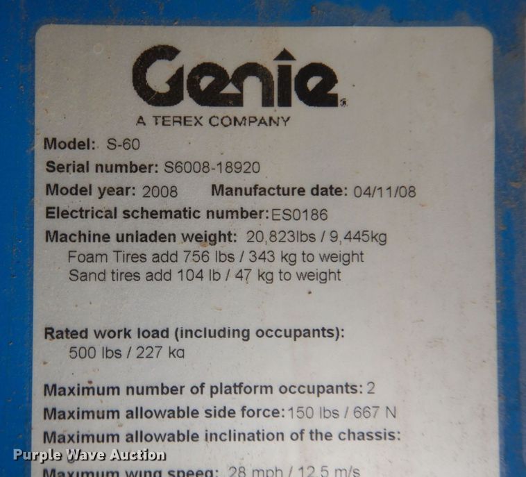 image for item DQ7214 2008 Genie S-60  boom lift
