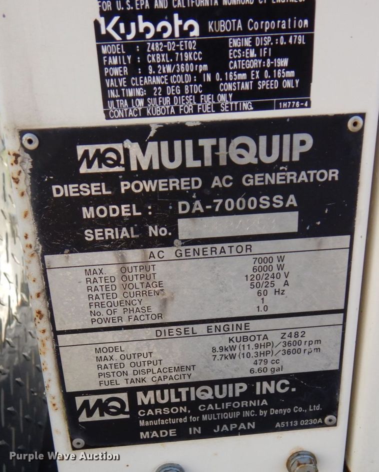 image for item DQ7224 2012 Multiquip DA-7000SSA  generator