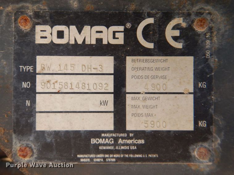 image for item DR1986 2008 Bomag BW145DH-3  single drum vibratory roller