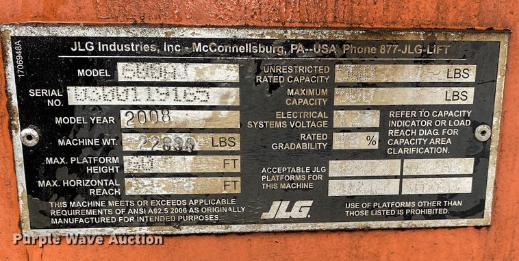 image for item JA9047 2008 JLG 600AJ  boom lift