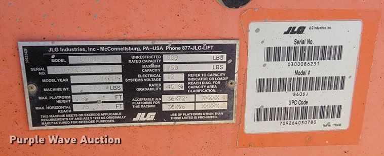 image for item JC9609 2005 JLG 860SJ  boom lift