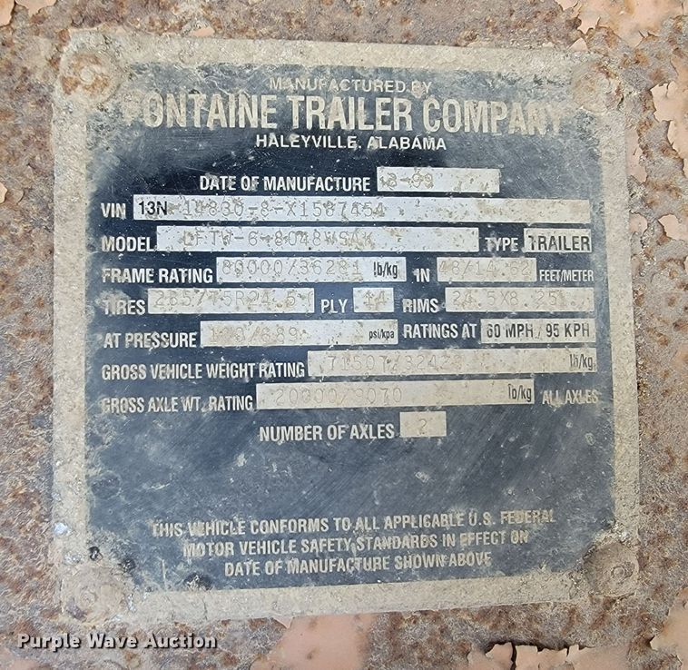 image for item JC9666 1999 Fontaine LFTW-6-8048WSAK  flatbed trailer