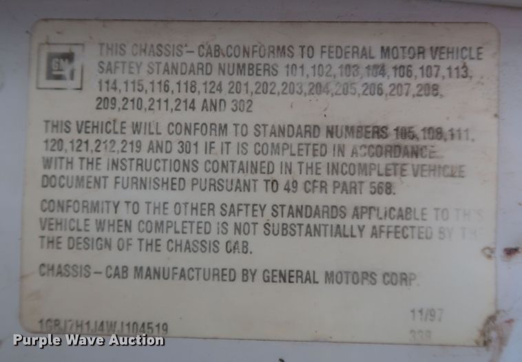 image for item JX9254 1998 Chevrolet C7500  utility / service truck