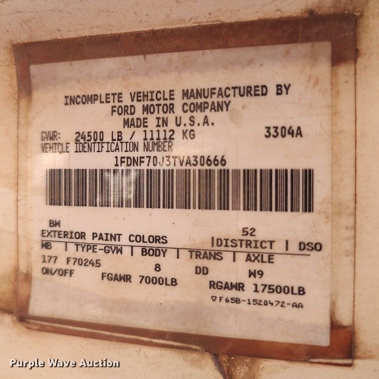 image for item JX9255 1996 Ford F700  dump flatbed truck