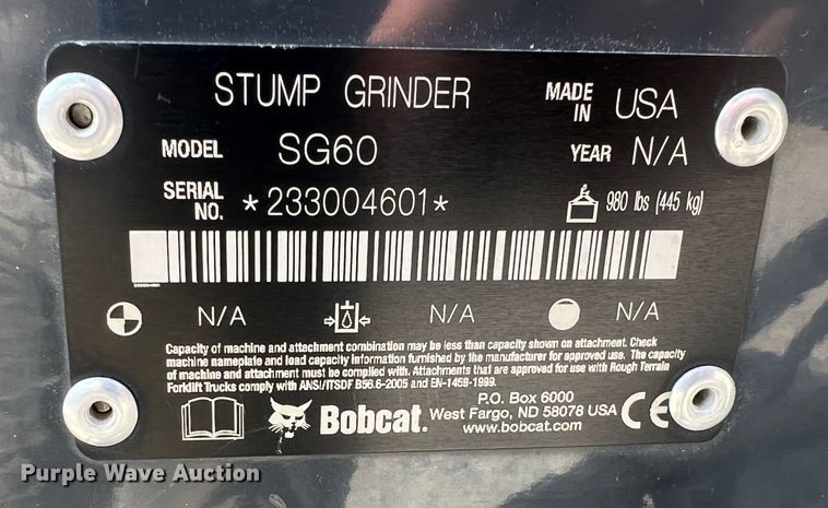 image for item JX9491 Bobcat SG60  skid steer stump grinder