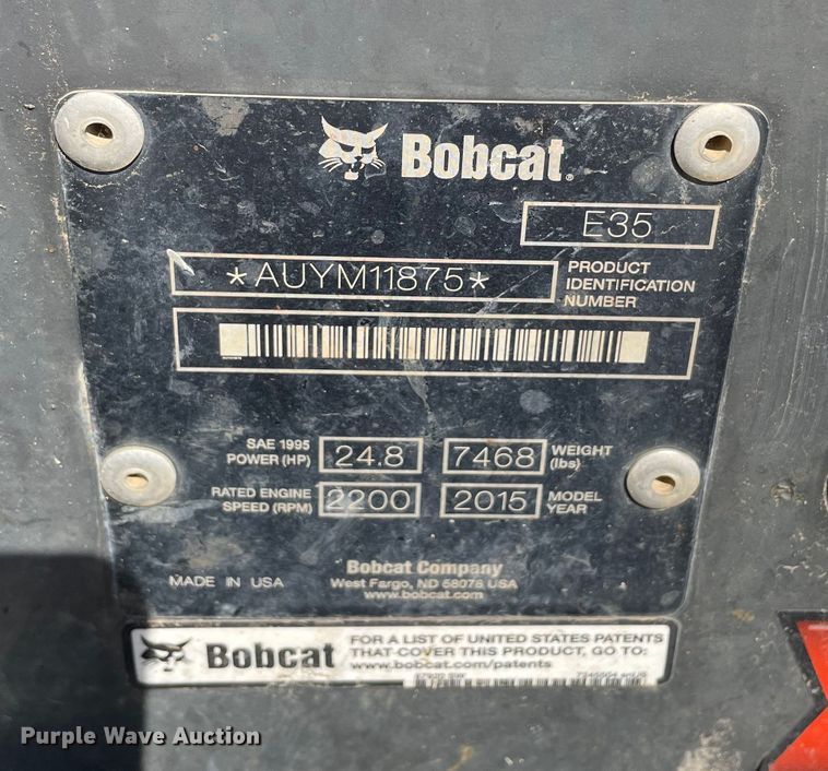 image for item KF9547 2015 Bobcat E35i  mini excavator