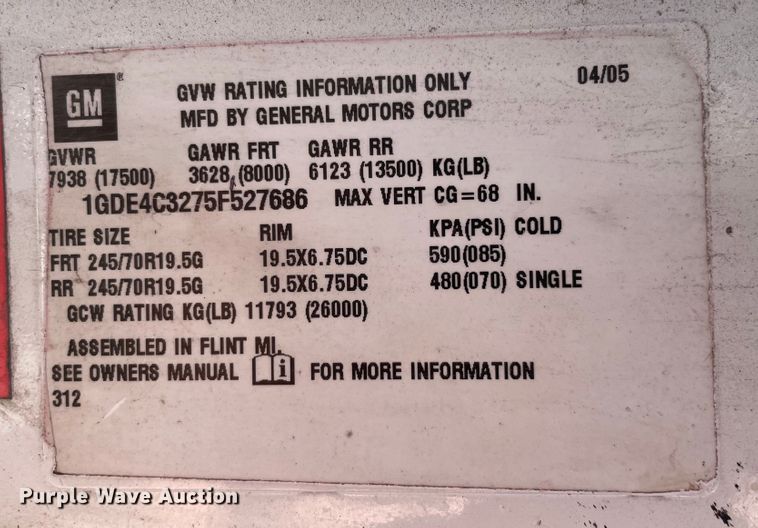 image for item KF9556 2005 GMC C4500  flatbed truck