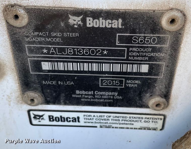 image for item KF9557 2015 Bobcat S650  skid steer loader