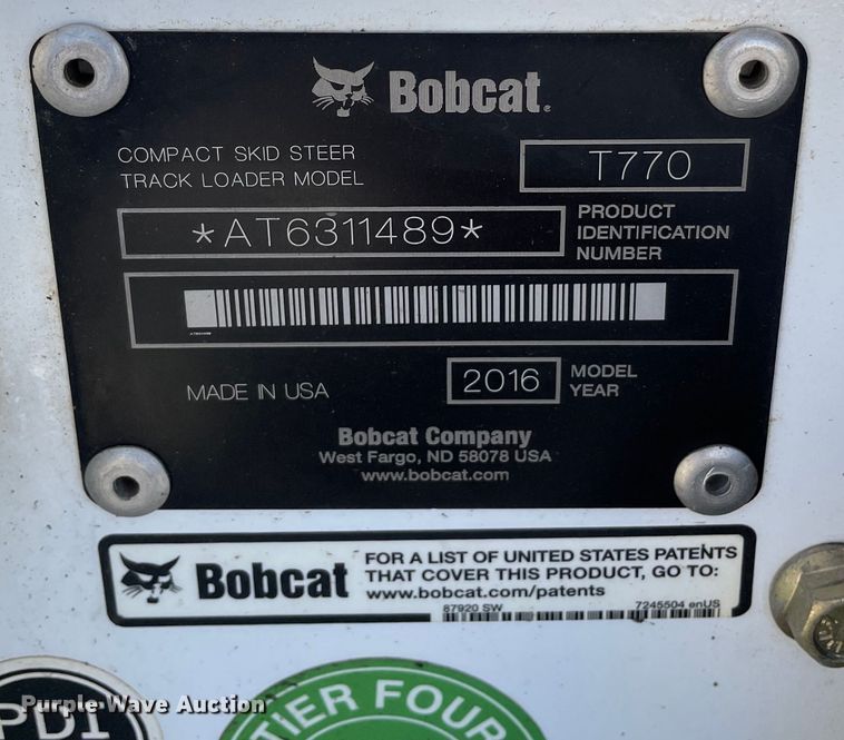 image for item KF9558 2016 Bobcat T770  tracked skid steer loader