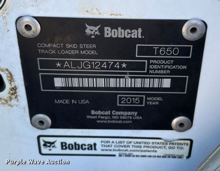 image for item KF9560 2015 Bobcat T650  tracked skid steer loader
