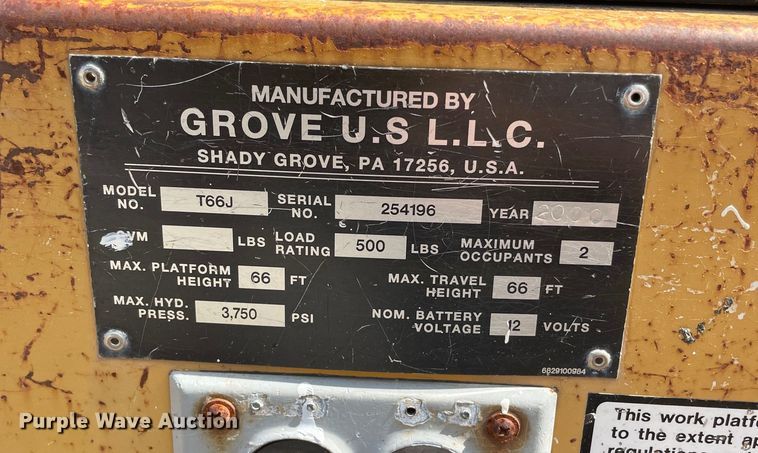 image for item KF9562 2000 Grove T66J  boom lift