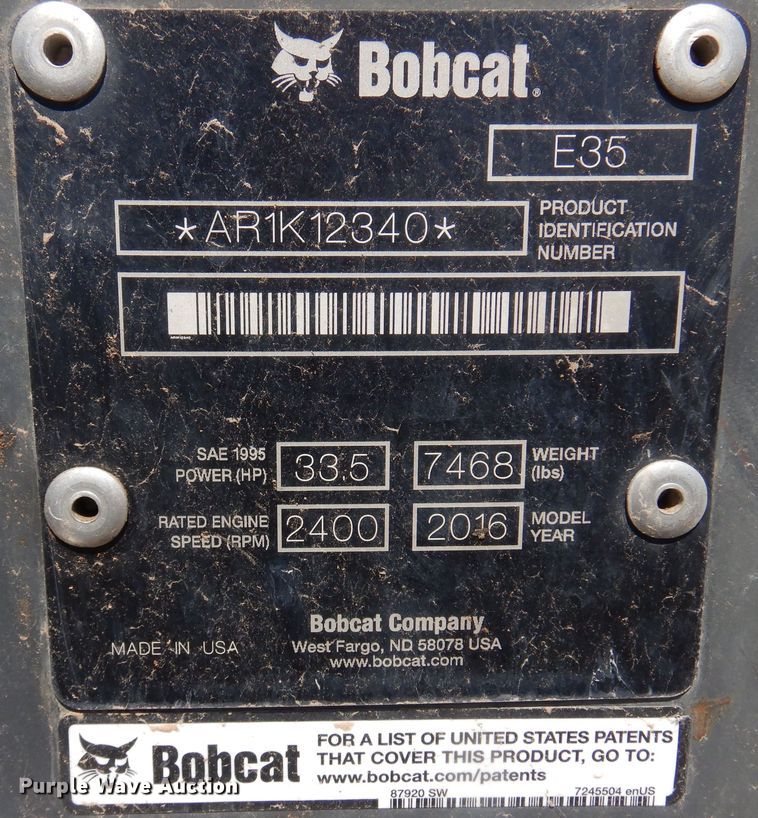 image for item KI9224 2016 Bobcat E35  mini excavator