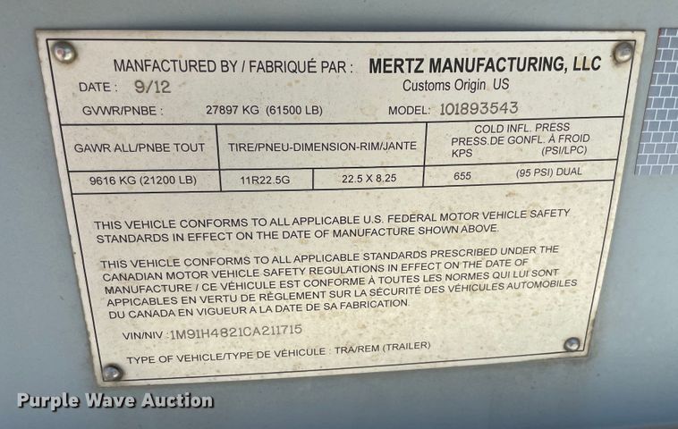 image for item KJ9767 2012 Mertz PS-2500  sand silo trailer