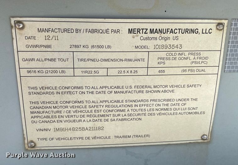 image for item KJ9768 2011 Mertz PS-2500  sand silo trailer