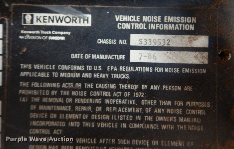 image for item KP9255 1987 Kenworth T600  dump truck